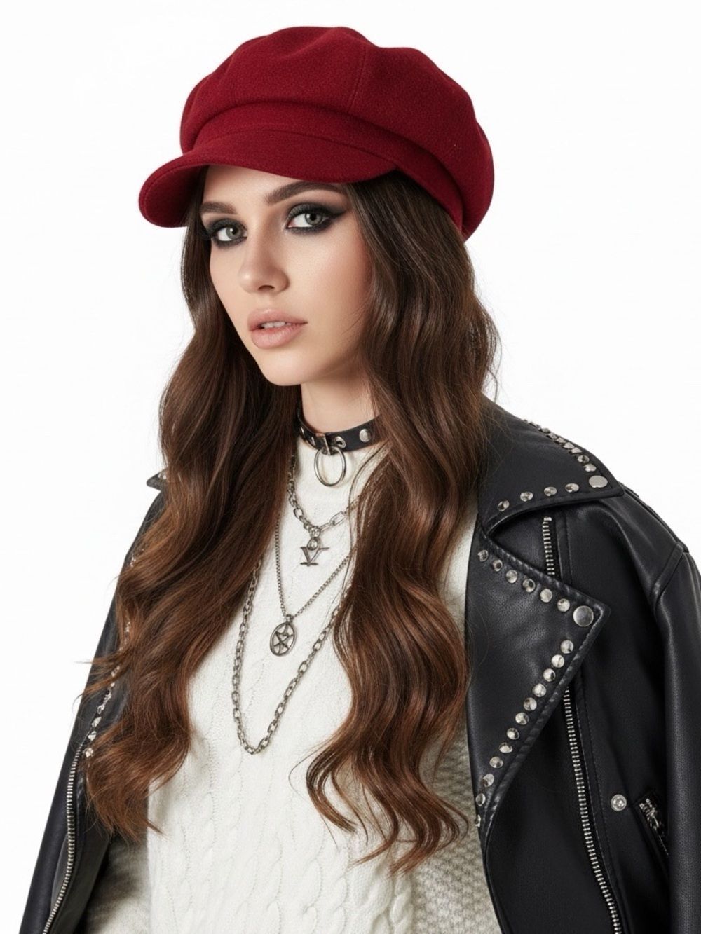 Newsboy Hat Dark Red Classic Retro Cap